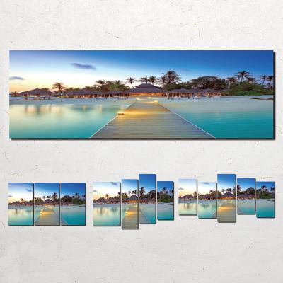 China Waterproof Ocean Landscape Prints Canvas Paintings 5 Panel Sky Pier Decor Nordic Sea View Wall Art Print Pictures Living Room for sale