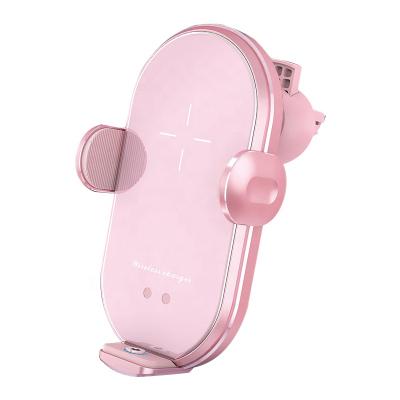 China Easy Install And Stable Pink Color Auto Mount Car Mount Wireless Charger Mobile Phone Holder For Car for sale