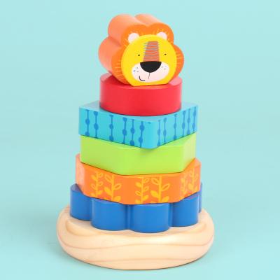 China Practical Ability Shaping Amazon Hot Selling Toddler Learning Toys Rainbow Tower Ring Educational Baby Learning Wood Stacking Ring Toy for sale