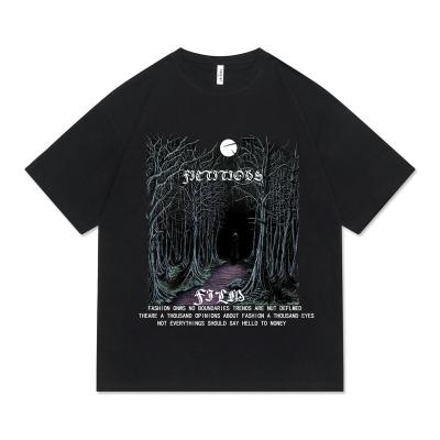 China Anti-Wrinkle 100%cotton Printing Crewneck T-shirt Vintage Cotton Round Neck Men's Black Custom Oversized T-Shirt for sale