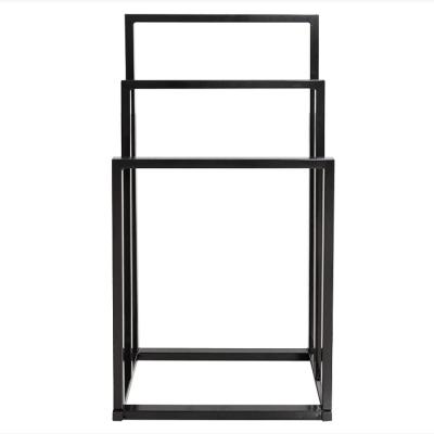 China Modern Free Standing Metal 3 Tiers Bathroom Storage Washcloths Freestanding Black Towel Rack for sale