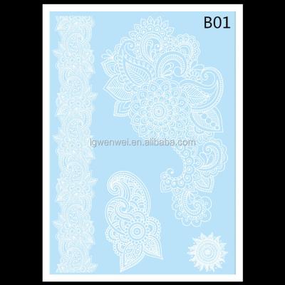 China Newest Temporary White Henna Tattoo Sticker , White Temporary Tattoo On Blue Paper for sale