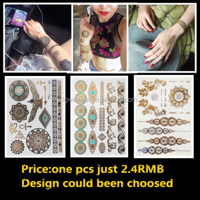 China Taiwan Glue Temporary Jewelry Inspired Waterproof Temporary Tattoo Sticker Metallic Gold Flash Tattoo for sale