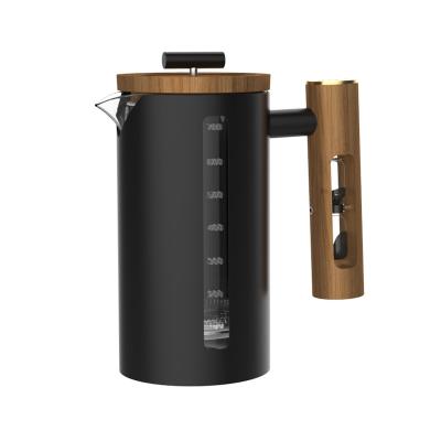 China WITH LID DHPO 800ml Luxury Portable Sustainable 304 Stainless Steel Plunger and Wooden handle Thermo Ceramic Coffee French Press Pot for sale