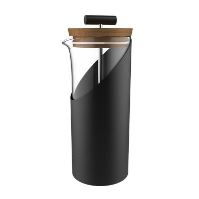 China WITH LID DHPO mini 500ml classic portable 304 stainless steel filter glear glass double wood cover travel coffee french press pot maker for sale