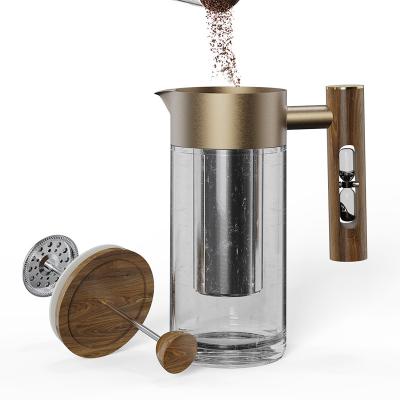 China WITH LID DHPO 1000ml Large Capacity Luxury Portable Eco-friendly Stainless Steel Filter and Wooden handle Glass Coffee French Press Pot for sale