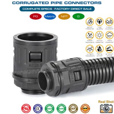 China IP68 Plastic Corrugated Pipe Connector, Nylon Flexible Tube Fitting with PG7~PG48 Thread for Flexible Hose AD10~AD54.5 en venta