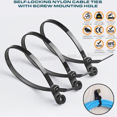 China Mountable Head Nylon 6.6 Cable Tie 300mm x 7.6, Plastic Cable Tie 120 lbs with Screw Hole for Indoor & Outdoor for sale