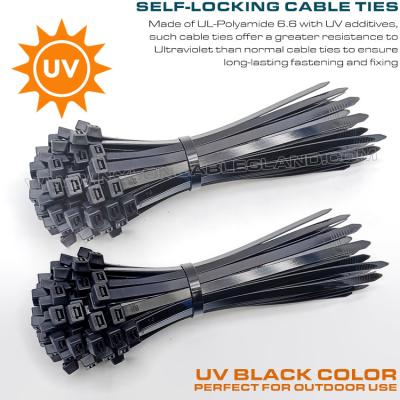 China UV Resistant Black Polyamide 6.6 Cable Tie Plastic Zip Tie 200mm x 4.8 (22kgs, 50lbs) for high UV Environments for sale