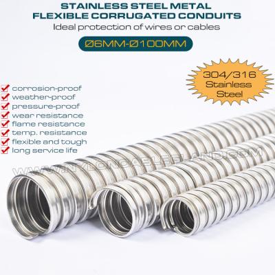 Chine Tubes ondulées métalliques flexibles Ø6mm~Ø100mm, 316 & 304 Tubes ondulées en acier inoxydable Tension axiale 36 kgf~600 kgf pour la protection des fils à vendre