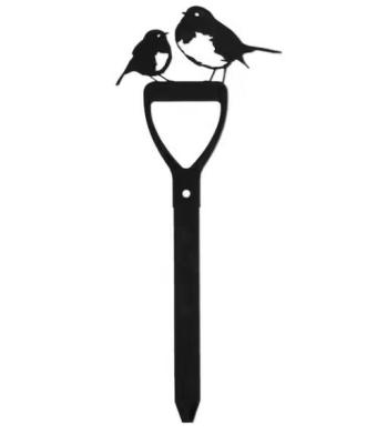China Lovely Robin and Chick on a Shovel Handle Metal Garden Art Decor Solid Steel Garden Art Decoration for Flower Plant Stake for sale