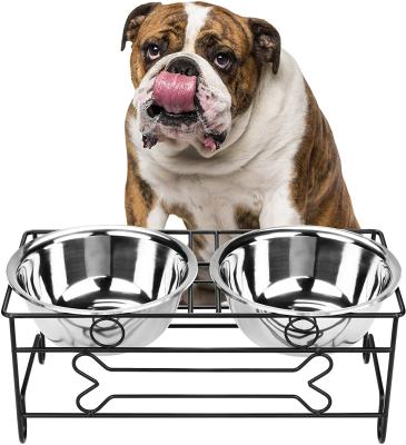 China Non-Automatic Metal Wire Dog Feeder 3 Sizes For Small To Large Dog Rustproof Stainless Steel Food And Water Wheels Dog Feeder for sale