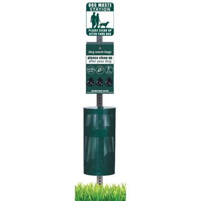 China Amazon Product Viable Dog Poop Bag Dispenser Metal Pet Poop Waste Station With Sign Board Double Bag Dispenser Pet Poop Station for sale