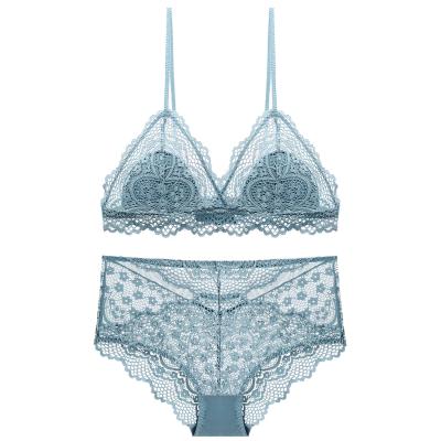 China CUSTOMER REVIEWS (0) QUICK-DRY QUICK-DRY In Fashion Ultra-thin Lace Women's High Waist Wire Free Bra Set for sale