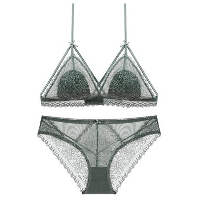 China CUSTOMER REVIEWS (0) QUICK-DRY QUICK-DRY In Fashion Ultra-thin Lace Women's High Waist Wire Free Bra Set for sale