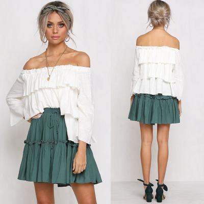 Китай Женские верхние блузки 2018 Off Shoulder Ruffle Top In White продается