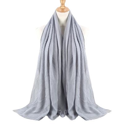 China Wholesale Cotton Hijab Single Pleat Cotton Pleated Scarf For Women for sale