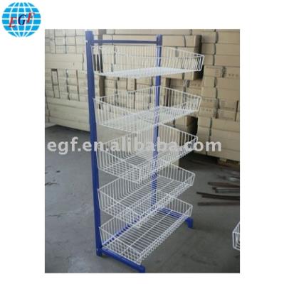 China Floor Stand Pop Supermarket Basket Metal Wire Mesh Display Floor Rack Shelf Rack for sale