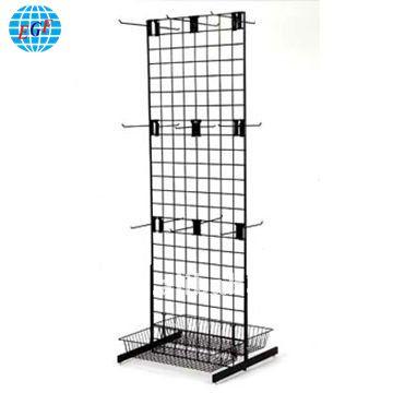 China floor standing & KD Double Sided Metal Handbag Display Rack With Hooks And Baskets for sale
