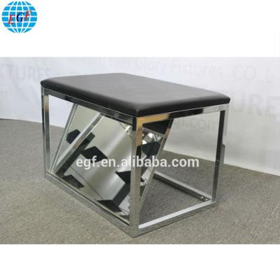 China High Quality Black Padded Metal Seat Shoe Fittings Mirror Chrome Dish Metal Bench Comfortable Black Padded Seat for sale