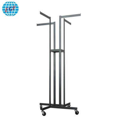China Knock Down Boutique Clothing Store Wholesale Portable Metal 4 Way Waterfall Garment Display Rack for sale