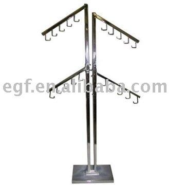 China 4 Way Adjustable Metal Garment Rail Display Rack Floor Stand Rack With J-Hooks For Handbags for sale