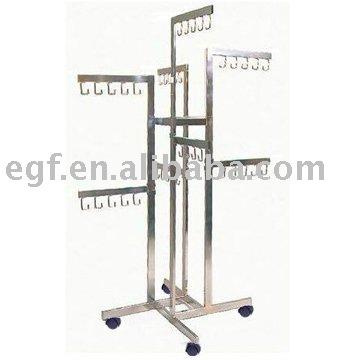 China Retail Heavy Duty Metal Garment Clothing Hang Bag Rack Display Floor Rack W/ Casters Rolling Rack for sale
