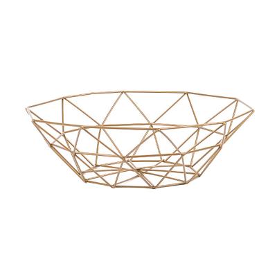 China Viable Creative Geometric Office Storage Basket Fruit Vegetable Metal Locker Kitchen Decor Iron Cavity Desktop Basket for sale