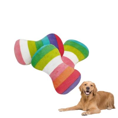 China Customized Squeaky Pet Safe Stocked Pet Toy Wholesale Rainbow Bone Cute Plush Toy Pet Dog Toy for sale