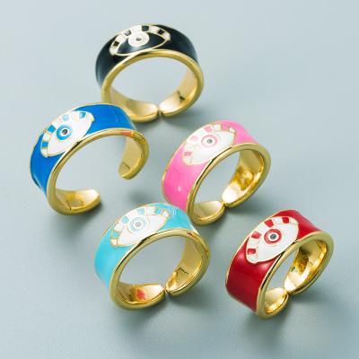 China New Trendy Fashion Enamel Ring 18K Gold Plated Customizable Pattern Eyes Ring Jewelry Wholesale for sale