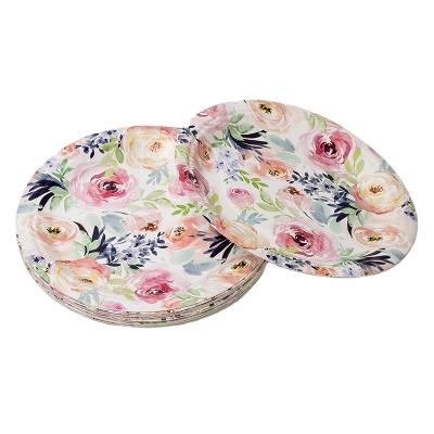 China Home Eco - Friendly Disposable Tableware Flower Printed Dishes Paper Plates Birthday Decorations Party Supplies for sale