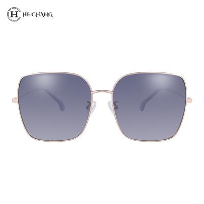 China HeChang Casual Sunglasses 2021 Big Square Sunglasses Gray Mirror Metal OEM Style Frame Color Casual Lenses Protection for sale