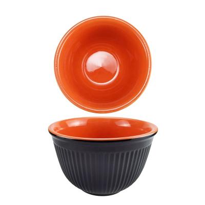 China Sustainable Black Orange Striped Ceramic Eco-Friendly Decorative Ceramic Fruit Bowl for sale