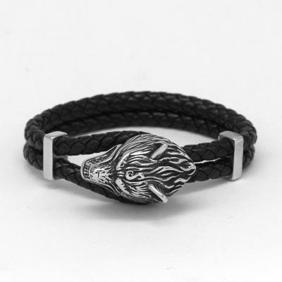 China Norse Viking Religious Jewelry For Men Viking Wolf Bracelet Stainless Steel Gift For Men for sale