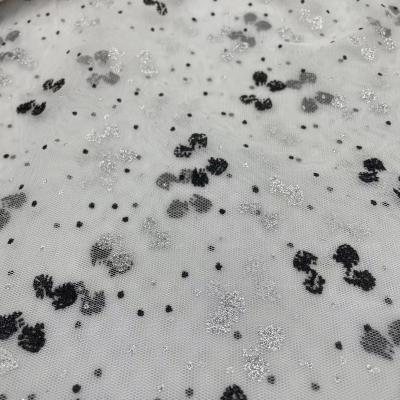 China Accept Tear-resistant Custom Design Polyester Dot Design Printing Mesh Fabric Tulle Roll Glitter Tulle Mesh Fabric For Dress for sale