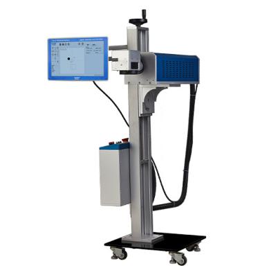 Chine machine d'inscription de laser de mouche du CO2 30W, laser codant la machine pour le réservoir de pot de bouteille à vendre