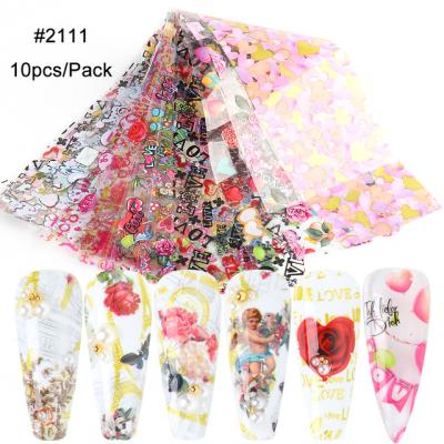 China Fashionable Hot Selling Styles More 4*20cm 10pcs/set Of Nails Star Valentine's Day Rose Love Butterfly Than Transfer Paper Art Decals Star Stickers for sale