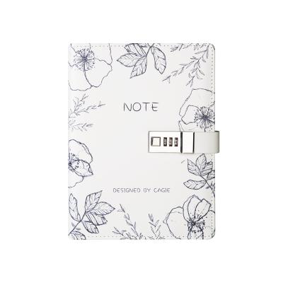 China Custom Eco-friendly Paper Flower Diary With Lock Notebook High Quality PU Leather Loose-leaf Notebook for sale
