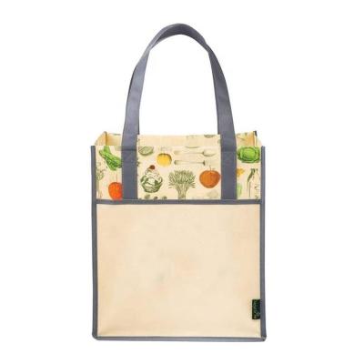 China Custom Storage Handled pp Tote Shopping Bag With Pocket Non Woven Logo Reusable Supermarket Grocery Tote for sale