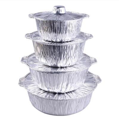 China Round Disposable Aluminum Foil Tray Pizza Turkey Roasting Pot FoodCooking Aluminum Foil Pan Aluminum Foil Container for sale