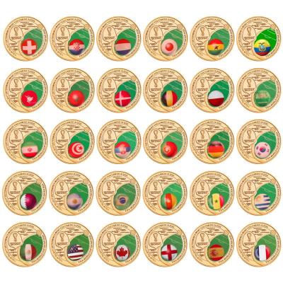 China Custom Metal World Cup Souvenir 2022 Copper Silver Gold Plating Die Casting Challenge Coin World Cup Metal Soccer Coin for sale