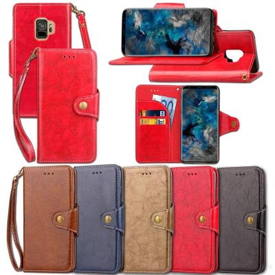 China Retro Colorful Wax Oil Senlancase PU Flip Wallet Leather Case For Samsung Galaxy S9 Comfortable Card Holder Cell Phone Case With Lanyard for sale