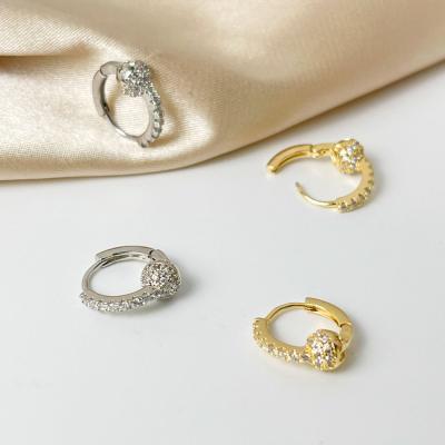 China Fashionable Micro CZ Diamond Ball Hoops Earring E0545 CZ Micro Earring For Women Sparkly Pave Cubic Zirconia Huggie Hoop Earrings for sale