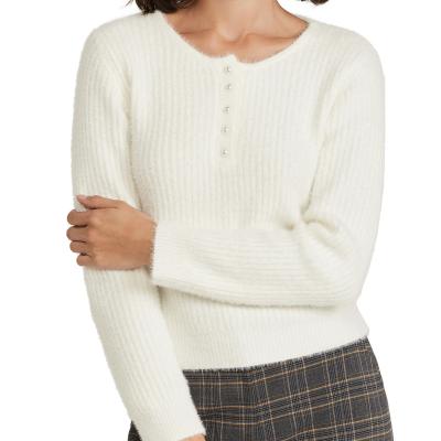 China 2022 Autumn New Breathable Style Women's Casual Sweater Ribbed Cashmere Knit Imitation Pearl Button Knitted Sweater for sale