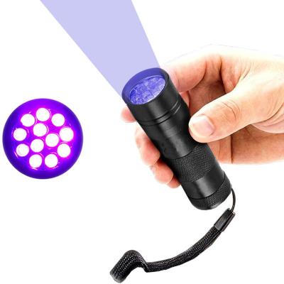 China Hot Sale 12 LED 395NM Waterproof Portable Aluminum Mini UV Black Mini Emergency Torch Light UV Flashlight Small for sale