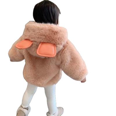 China Little Girls Pink Toddler Size Girls Winter Warm Fur Coat Plus Size Clothes And Orange Plush One Piece Fur Coat for sale