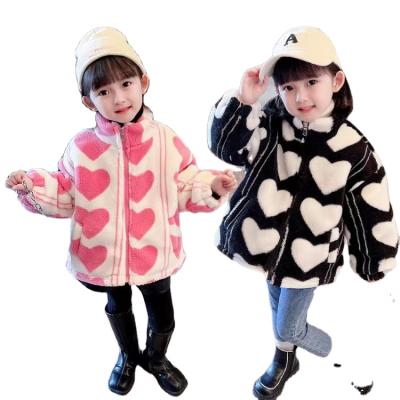 China Girls Warm Pink And Black Toddler Fur Coat Kids Winter Plus Size Clothes Girls Fur Coat With Heart for sale