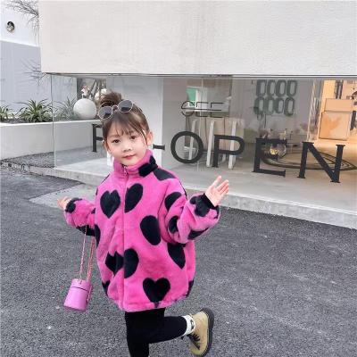 China Winter Plus Size Girls Clothes Little Girls Fur Coat Warm Pink Fur With Heart Pattern Coat for sale