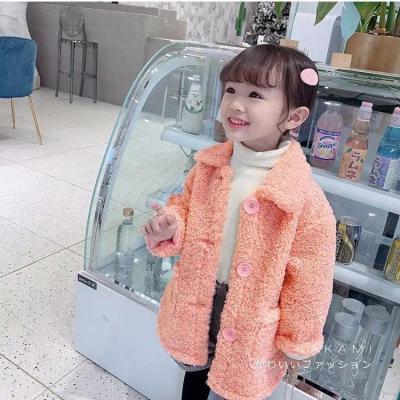 China Little Girls Pink Toddler Size Girls Winter Warm Fur Coat Plus Size Clothes And Orange Plush One Piece Coat for sale
