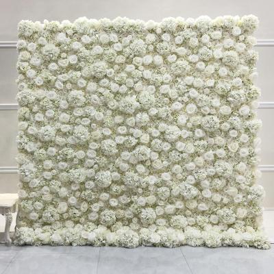 China Easy Assemble GNW Customized Backdrop Wedding Plastic White Pink Rose Wisteria Silk Artificial Roll Decor Fabric Up Wall Flower for sale